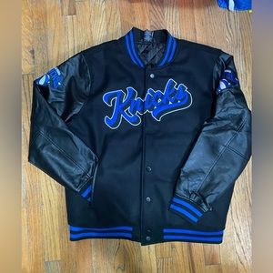 NBA New York Knicks NBA Wool Leather Varsity Jacket Black Blue Men's Size XL